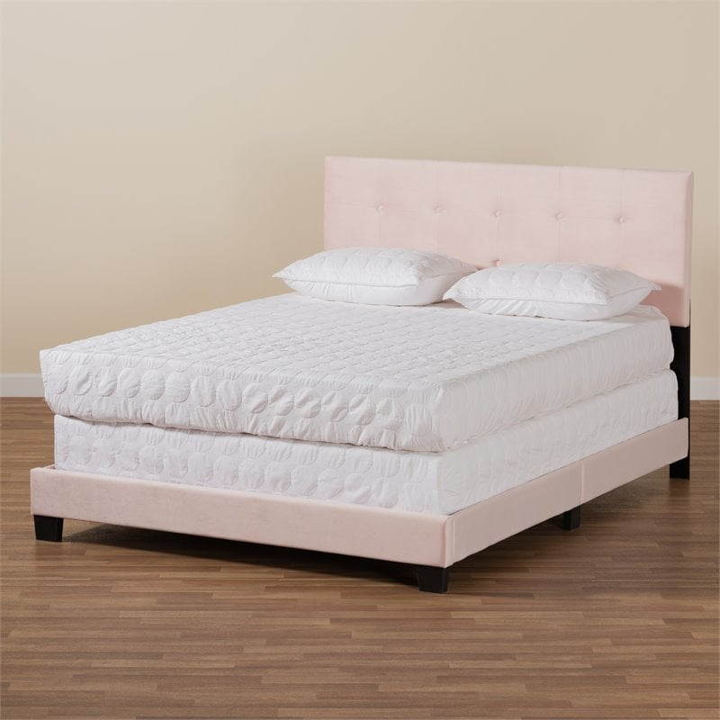 Baxton Studio Caprice Glam Light Pink Upholstered Queen Size Panel Bed