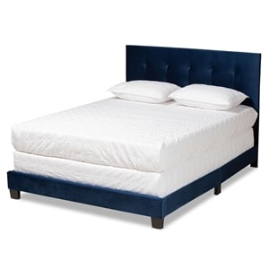 Baxton Studio Caprice Glam Navy Blue Upholstered Queen Size Panel Bed