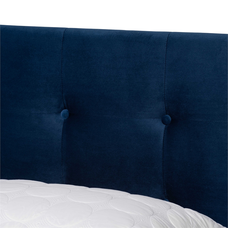 Baxton Studio Caprice Glam Navy Blue Upholstered Queen Size Panel Bed