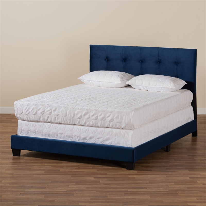 Baxton Studio Caprice Glam Navy Blue Upholstered Queen Size Panel Bed