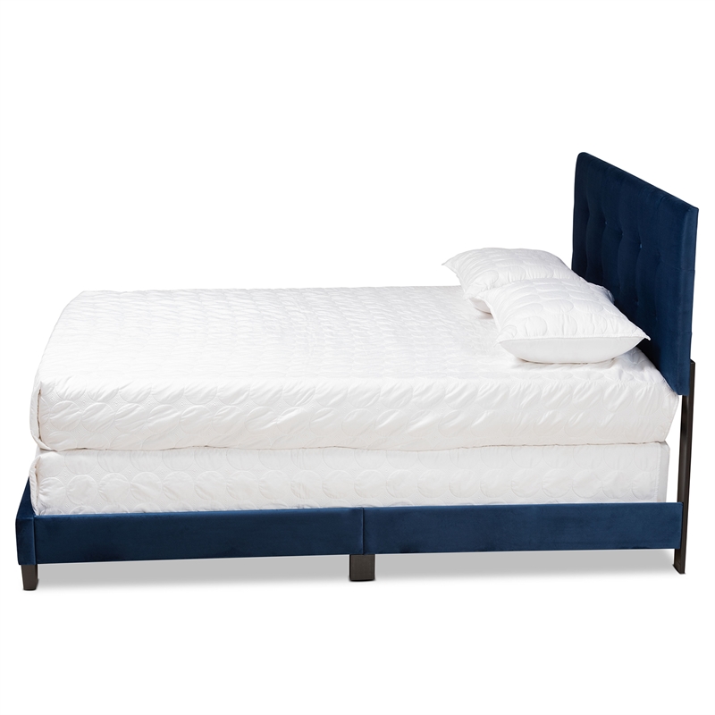 Baxton Studio Caprice Glam Navy Blue Upholstered Queen Size Panel Bed