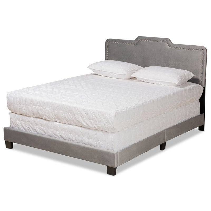 Baxton Studio Benjen Glam Grey Upholstered Queen Size Panel Bed