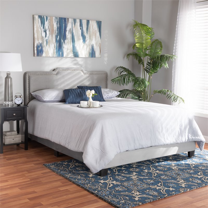 Baxton Studio Benjen Glam Grey Upholstered Queen Size Panel Bed