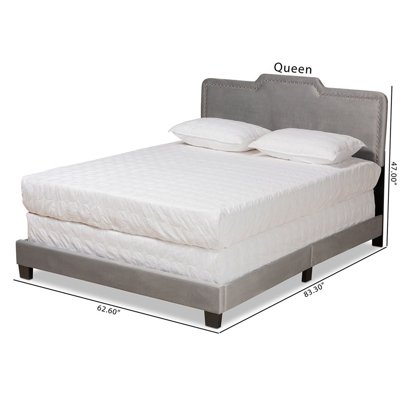 Baxton Studio Benjen Glam Grey Upholstered Queen Size Panel Bed
