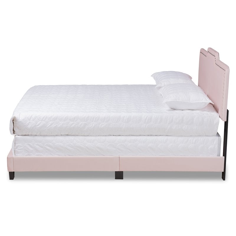 Baxton Studio Benjen Glam Light Pink Upholstered Queen Size Panel Bed