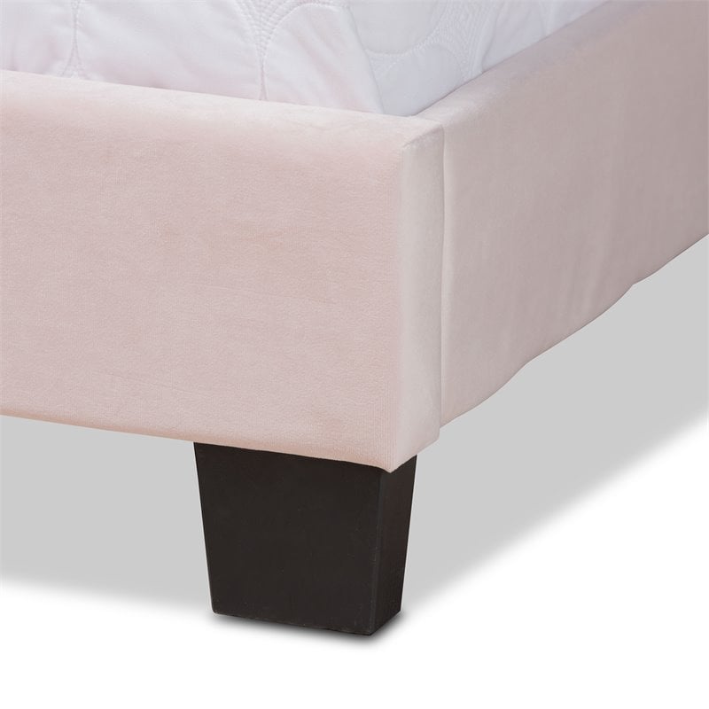 Baxton Studio Benjen Glam Light Pink Upholstered Queen Size Panel Bed