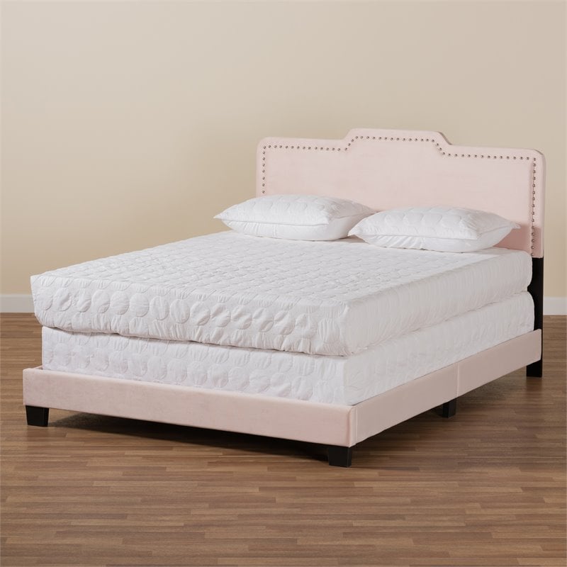 Baxton Studio Benjen Glam Light Pink Upholstered Queen Size Panel Bed