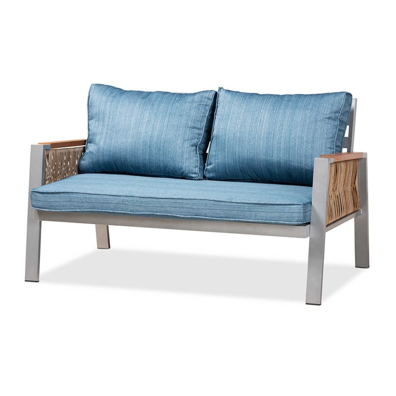 Baxton Studio Nicholson Blue Grey Brown Finished Patio Lounge Set