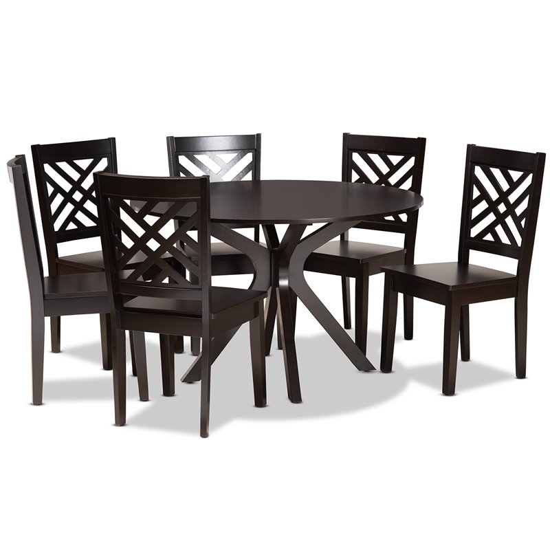 Baxton Studio Ela Dark Brown Finished Wood 7-Piece Dining Set