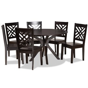 Baxton Studio Ela Dark Brown Finished Wood 7-Piece Dining Set