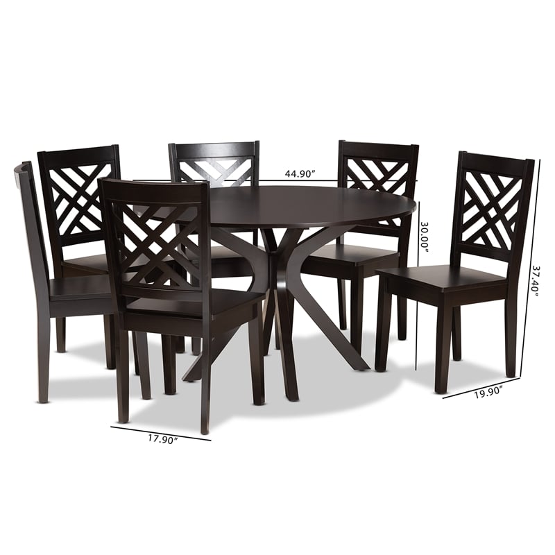 Baxton Studio Ela Dark Brown Finished Wood 7-Piece Dining Set