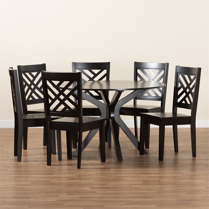 Baxton Studio Ela Dark Brown Finished Wood 7-Piece Dining Set