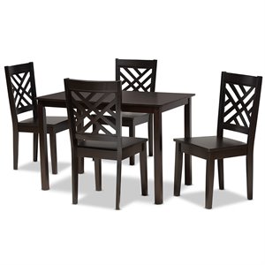 baxton studio ani dark brown finished wood 5-piece dining set
