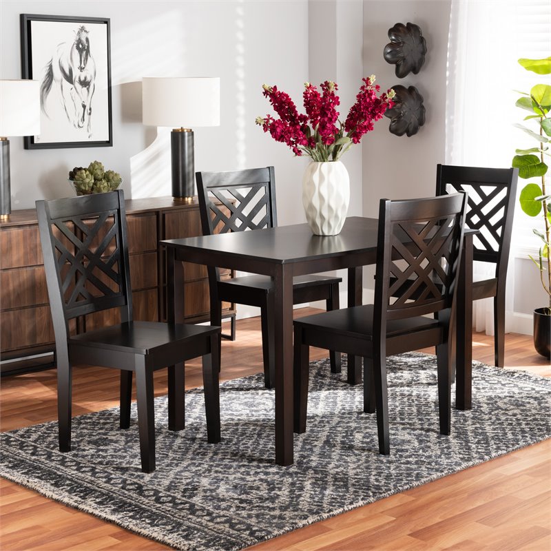 Baxton Studio Ani Dark Brown Finished Wood 5-Piece Dining Set