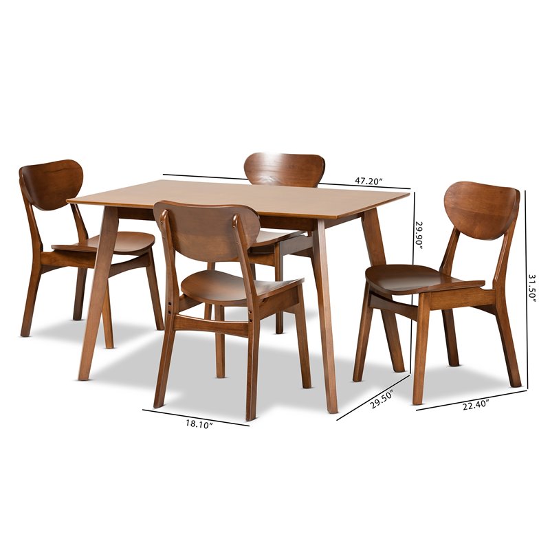 Baxton Studio Katya Walnut Brown Finished Wood 5-Piece Dining Set