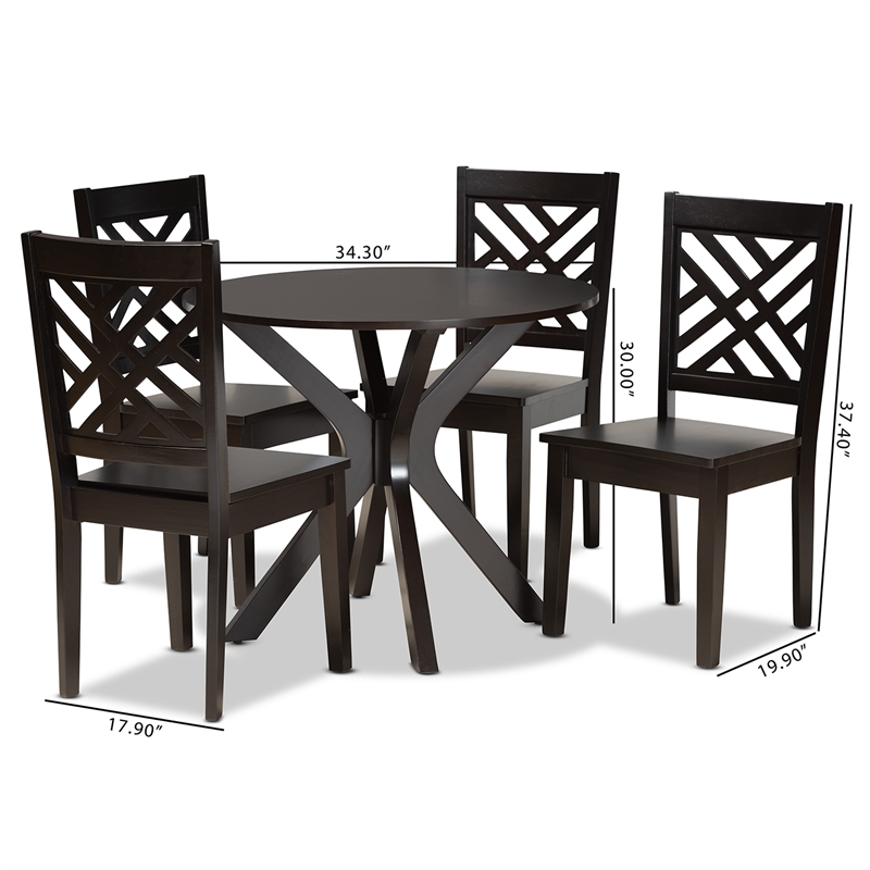 Baxton Studio Ela Dark Brown Finished Wood 5-Piece Dining Set