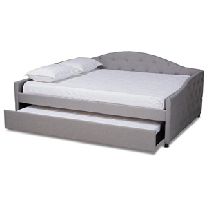 baxton studio becker transitional grey queen size daybed with trundle