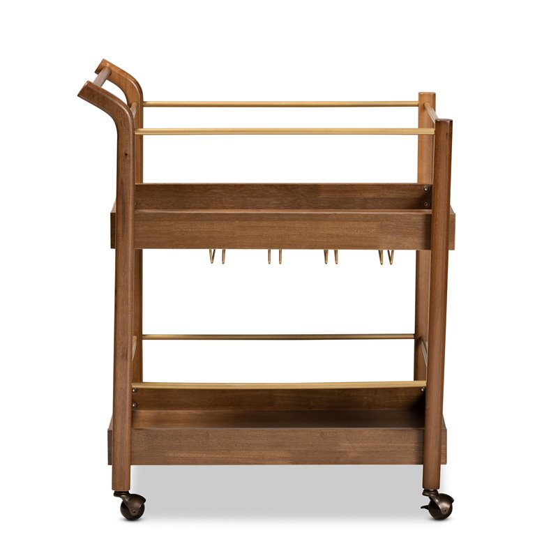 Baxton Studio Tahir Brown and Gold Finished Metal 2-Tier Mobile Bar Cart