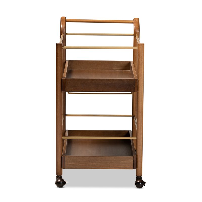 Baxton Studio Tahir Brown and Gold Finished Metal 2-Tier Mobile Bar Cart