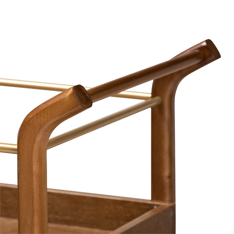 Baxton Studio Tahir Brown and Gold Finished Metal 2-Tier Mobile Bar Cart