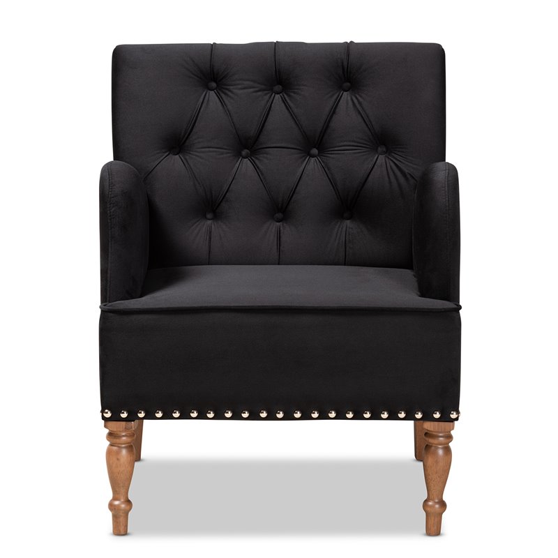 Baxton Studio Eri Black Velvet and Walnut Brown Finished Wood Armchair