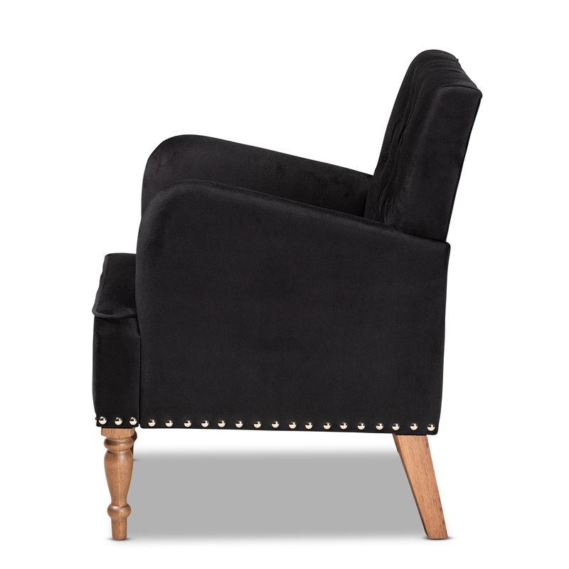 Baxton Studio Eri Black Velvet and Walnut Brown Finished Wood Armchair