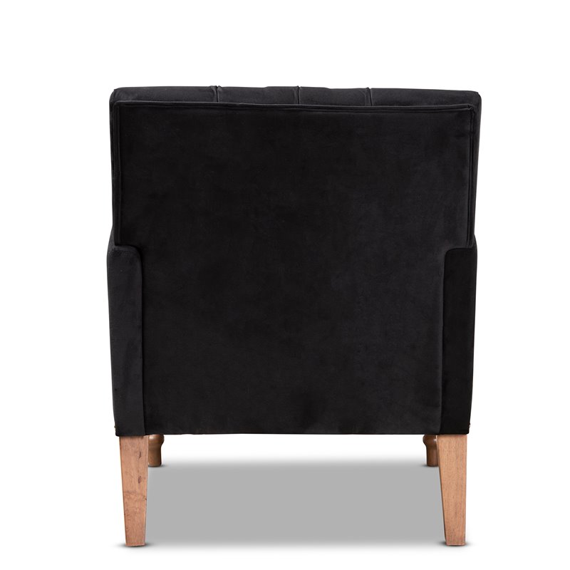 Baxton Studio Eri Black Velvet and Walnut Brown Finished Wood Armchair