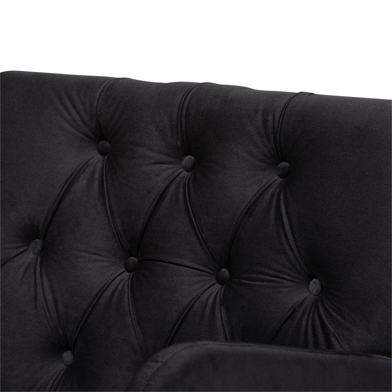 Baxton Studio Eri Black Velvet and Walnut Brown Finished Wood Armchair