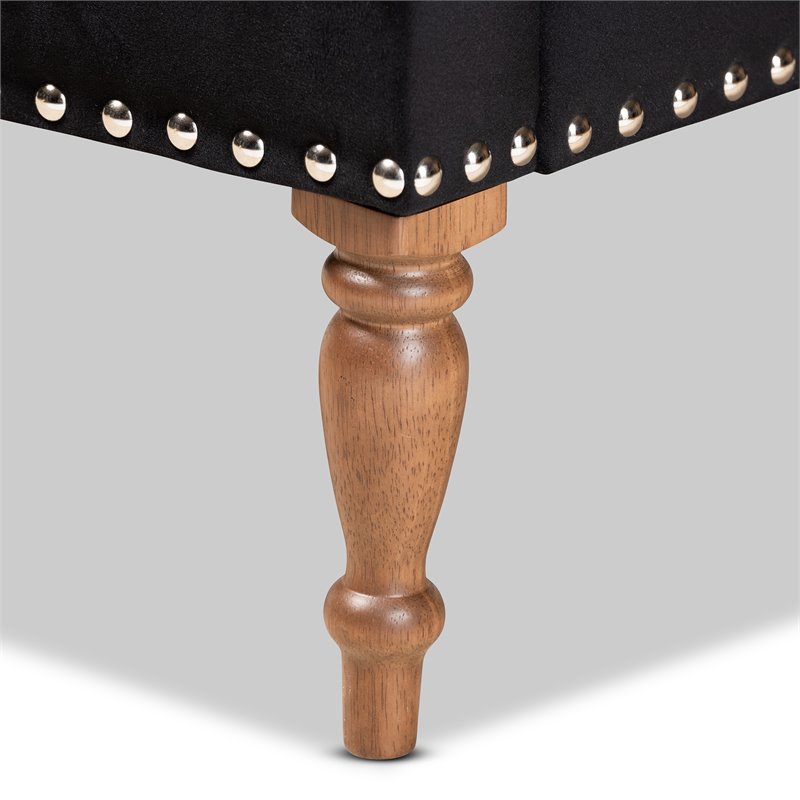 Baxton Studio Eri Black Velvet and Walnut Brown Finished Wood Armchair