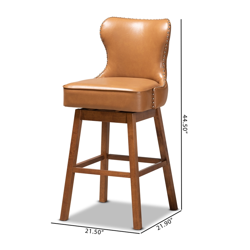 Baxton Studio Gradisca Tan Brown Finished Wood 2-Piece Swivel Bar Stool Set