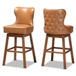 Baxton Studio Gradisca Tan Brown Finished Wood 2-Piece Swivel Bar Stool Set