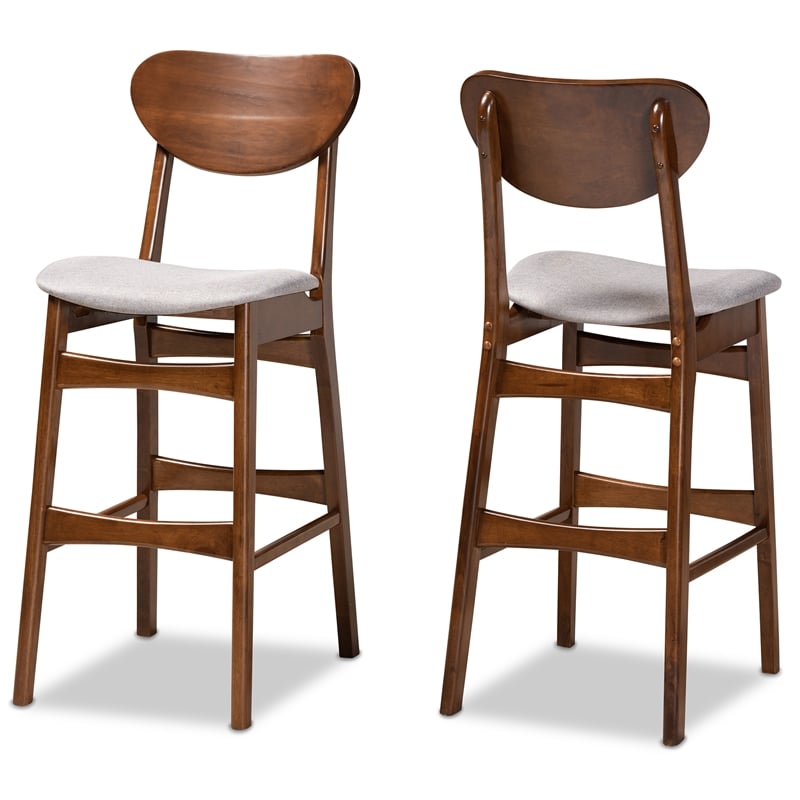 Baxton Studio Katya Grey and Walnut Brown Finished Wood 2-Piece Bar Stool Set