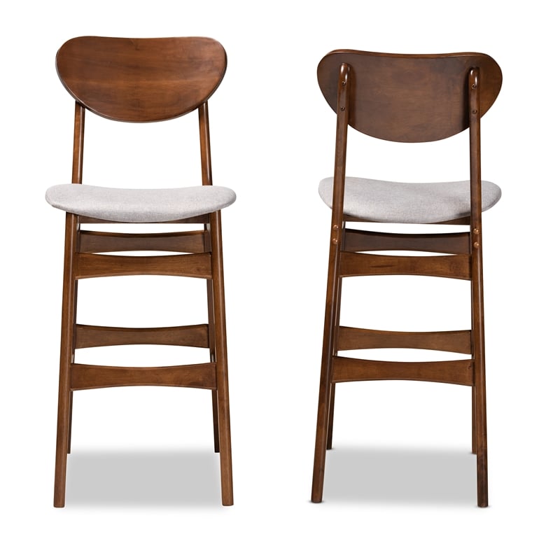 Baxton Studio Katya Grey and Walnut Brown Finished Wood 2-Piece Bar Stool Set