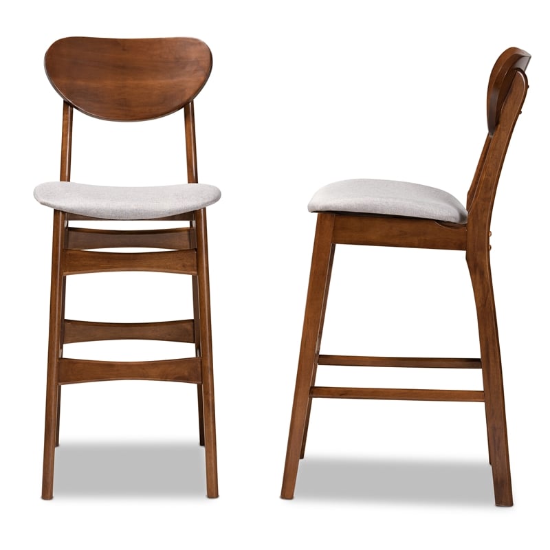 Baxton Studio Katya Grey and Walnut Brown Finished Wood 2-Piece Bar Stool Set