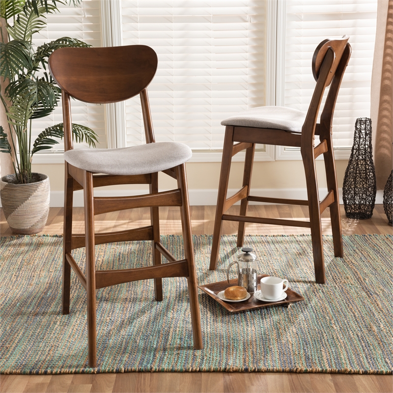 Baxton Studio Katya Grey and Walnut Brown Finished Wood 2-Piece Bar Stool Set