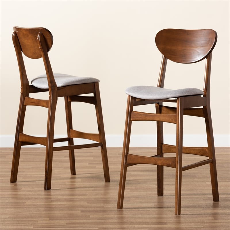 Baxton Studio Katya Grey and Walnut Brown Finished Wood 2-Piece Bar Stool Set