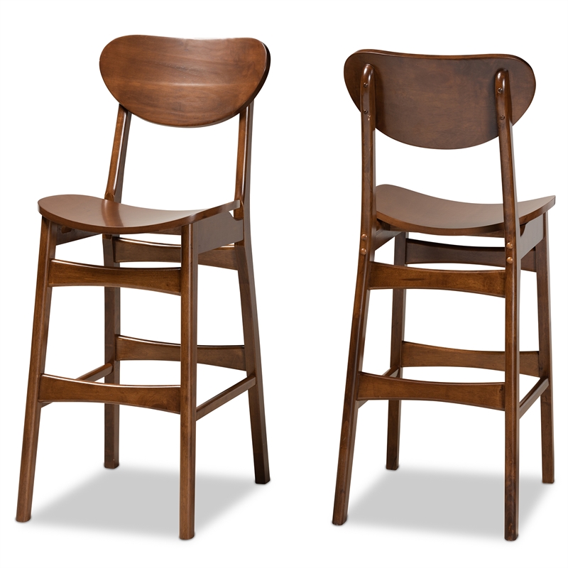 Baxton Studio Katya Brown Finished Wood 2-Piece Bar Stool Set