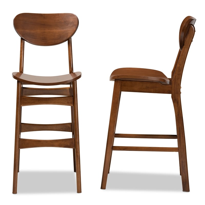Baxton Studio Katya Brown Finished Wood 2-Piece Bar Stool Set