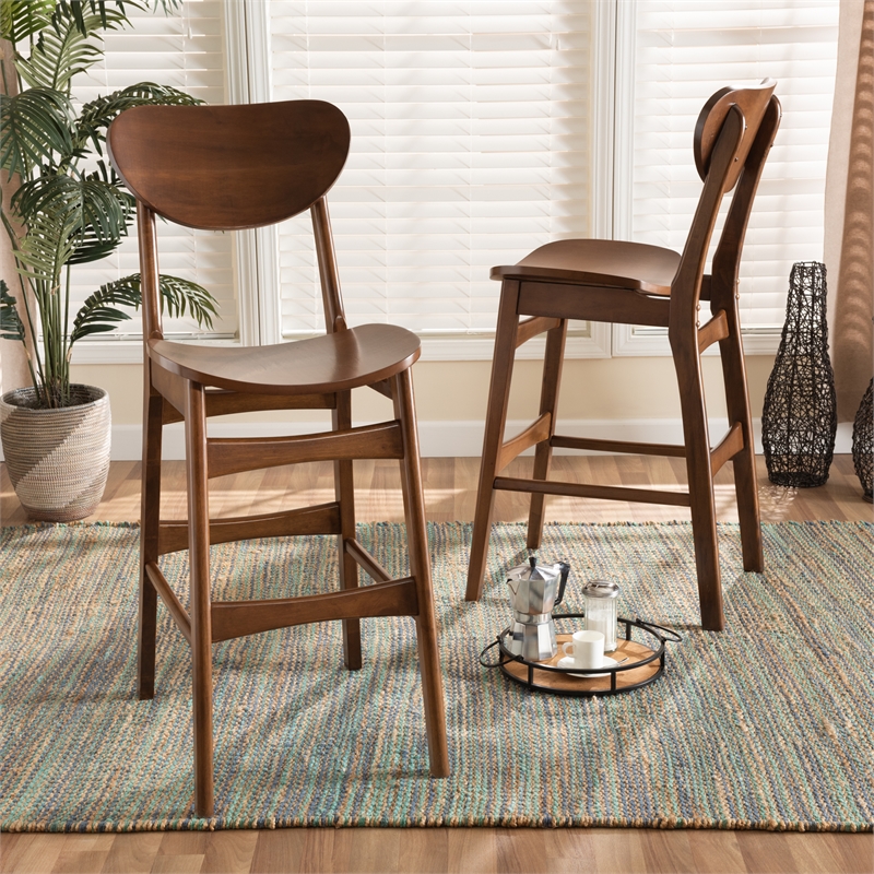 Baxton Studio Katya Brown Finished Wood 2-Piece Bar Stool Set