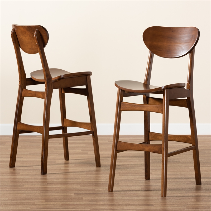 Baxton Studio Katya Brown Finished Wood 2-Piece Bar Stool Set