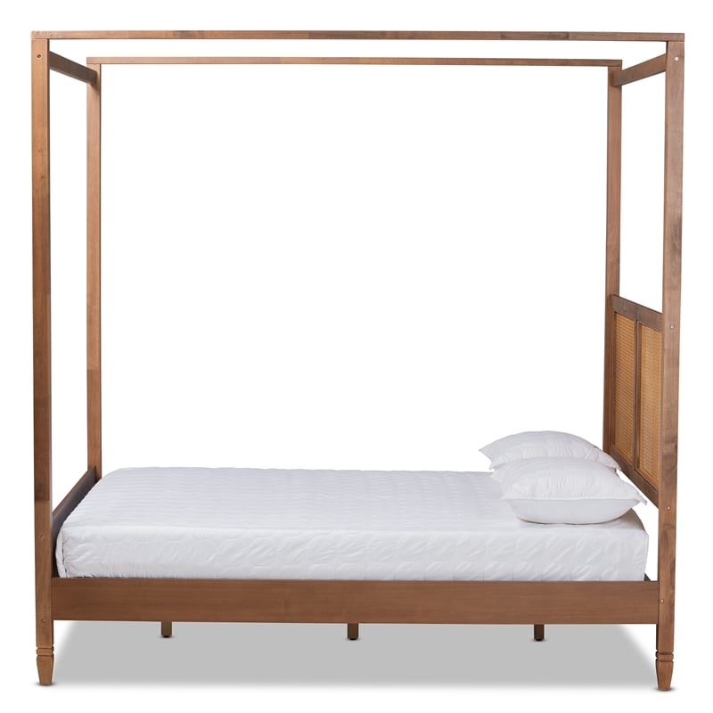 Baxton Studio Malia Brown Finished Wood Queen Size Canopy Bed