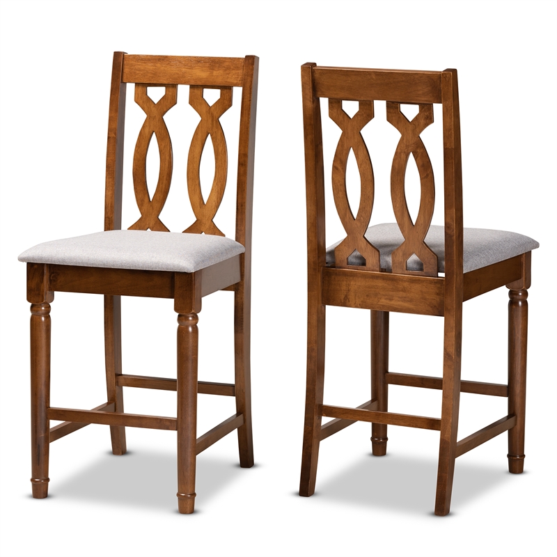 Baxton Studio Darcie Grey and Brown Finished Wood 2-Piece Counter Stool Set