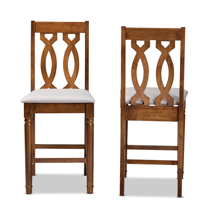 Baxton Studio Darcie Grey and Brown Finished Wood 2-Piece Counter Stool Set