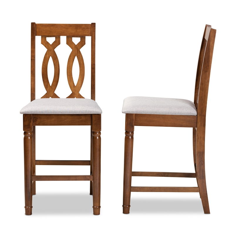 Baxton Studio Darcie Grey and Brown Finished Wood 2-Piece Counter Stool Set