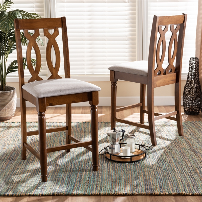 Baxton Studio Darcie Grey and Brown Finished Wood 2-Piece Counter Stool Set