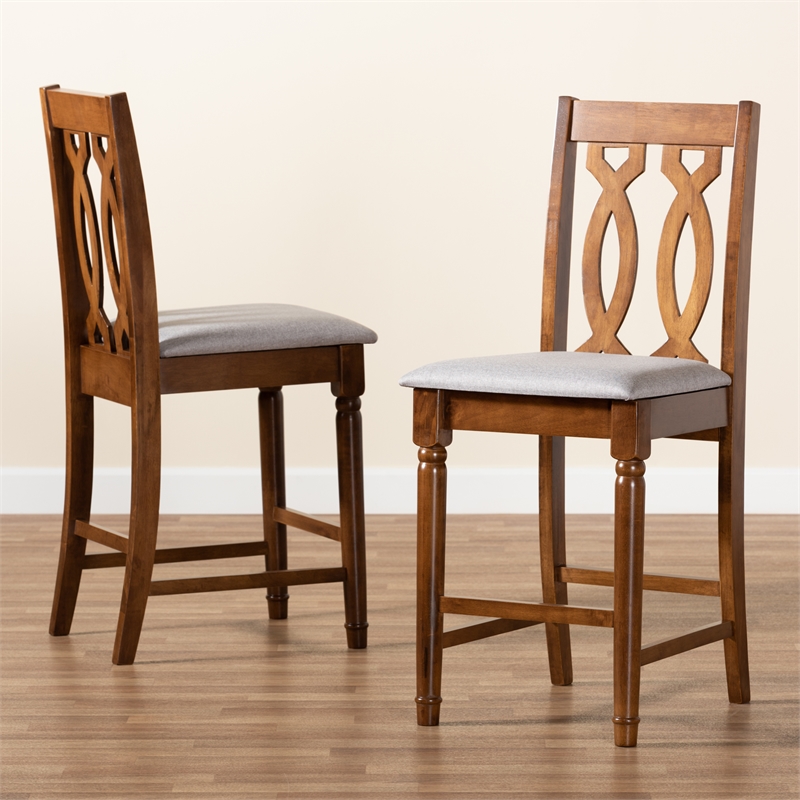 Baxton Studio Darcie Grey and Brown Finished Wood 2-Piece Counter Stool Set