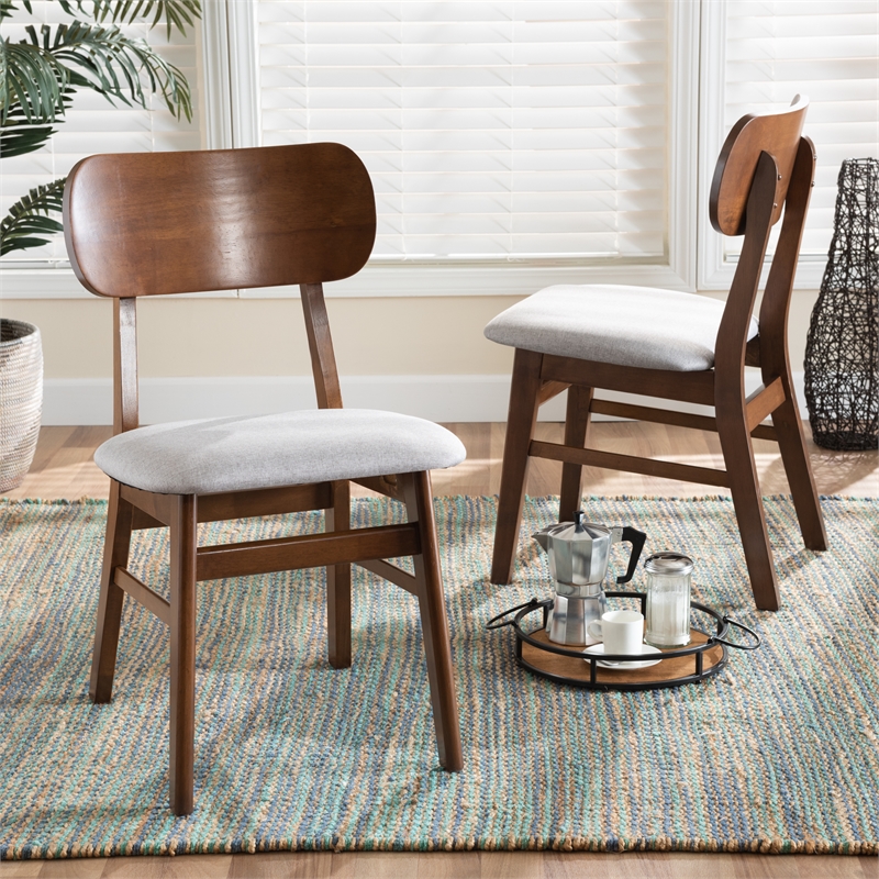 Baxton Studio Euclid Grey and Brown Finished Wood 2-Piece Dining Chair Set