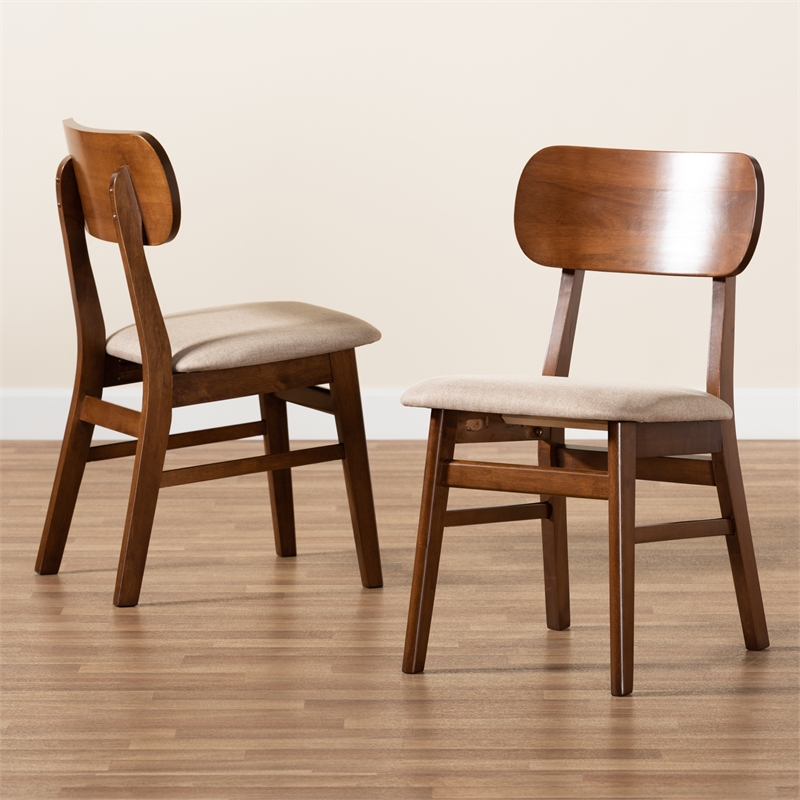 Baxton Studio Euclid Sand and Brown Finished Wood 2-Piece Dining Chair Set