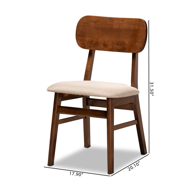Baxton Studio Euclid Sand and Brown Finished Wood 2-Piece Dining Chair Set