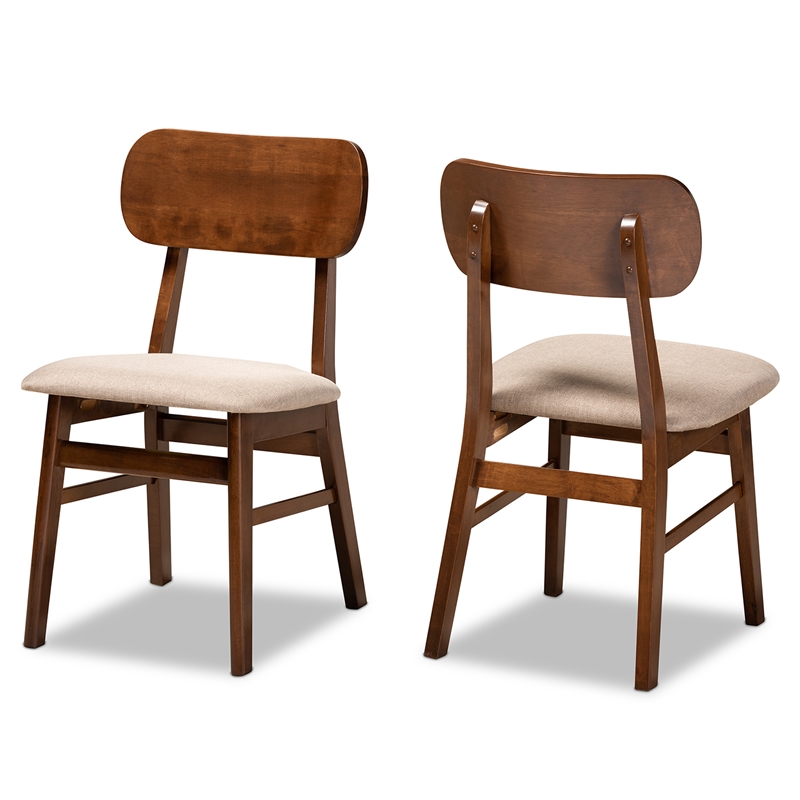Baxton Studio Euclid Sand and Brown Finished Wood 2-Piece Dining Chair Set